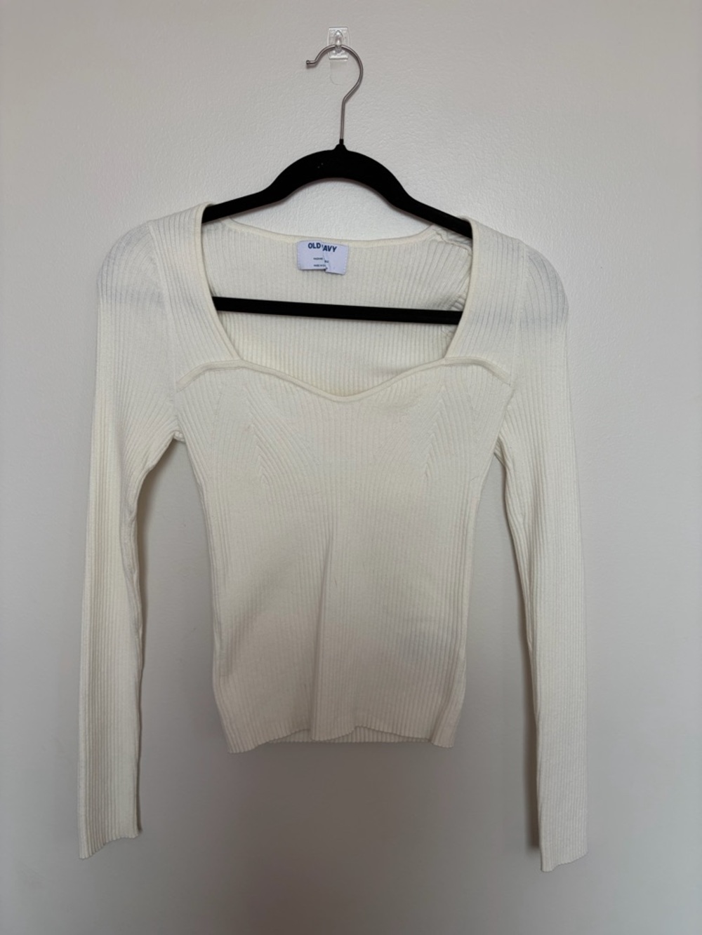 Old Navy Cream Ribbed Sweetheart-Neck Long Sleeve Top
